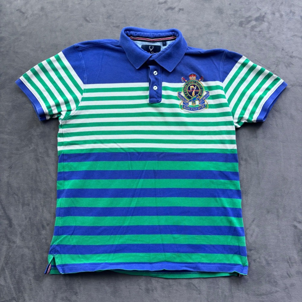Allen Solly Sport Mens Large Blue Green Striped Kings Derby Sport Club Polo